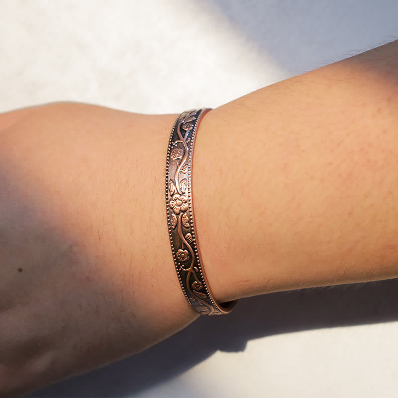 Nimara Ritual Floral Magnetic Copper Adjustable Cuff Bracelet Bangle