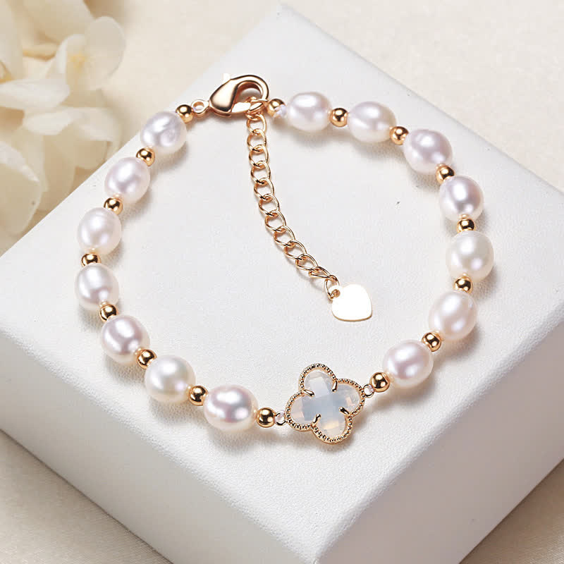 Nimara Ritual Pearl Four Leaf Clover Wealth Chain Bracelet