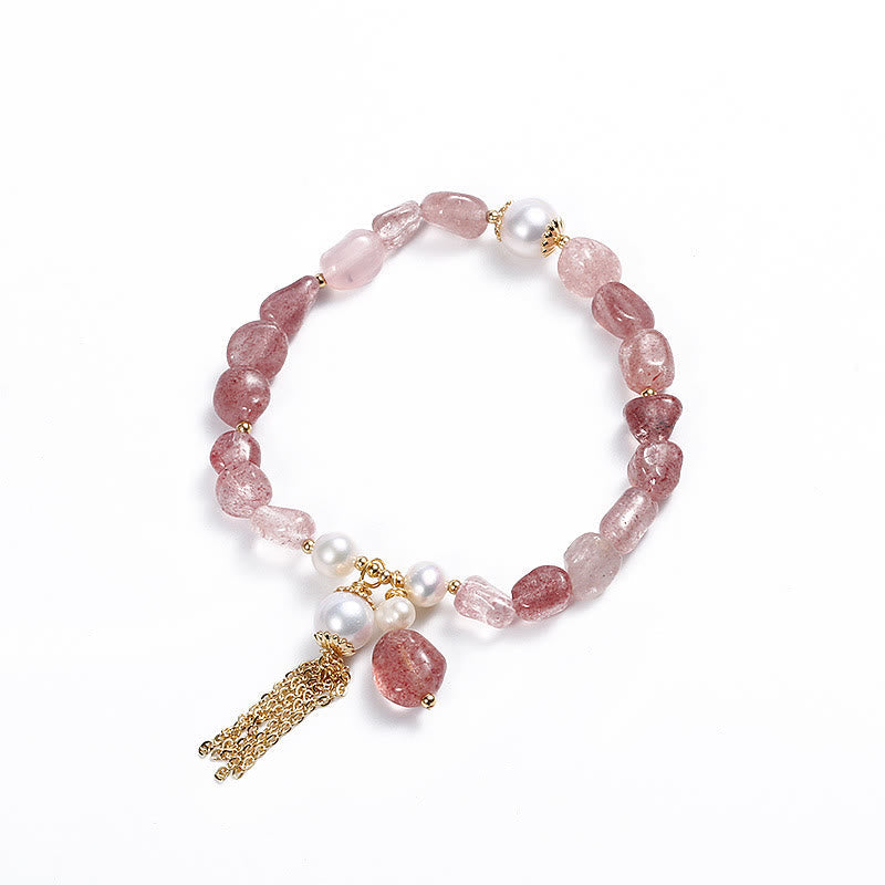 Nimara Ritual Natural Strawberry Quartz Pearl 14k Gold Plated Love Healing Bracelet